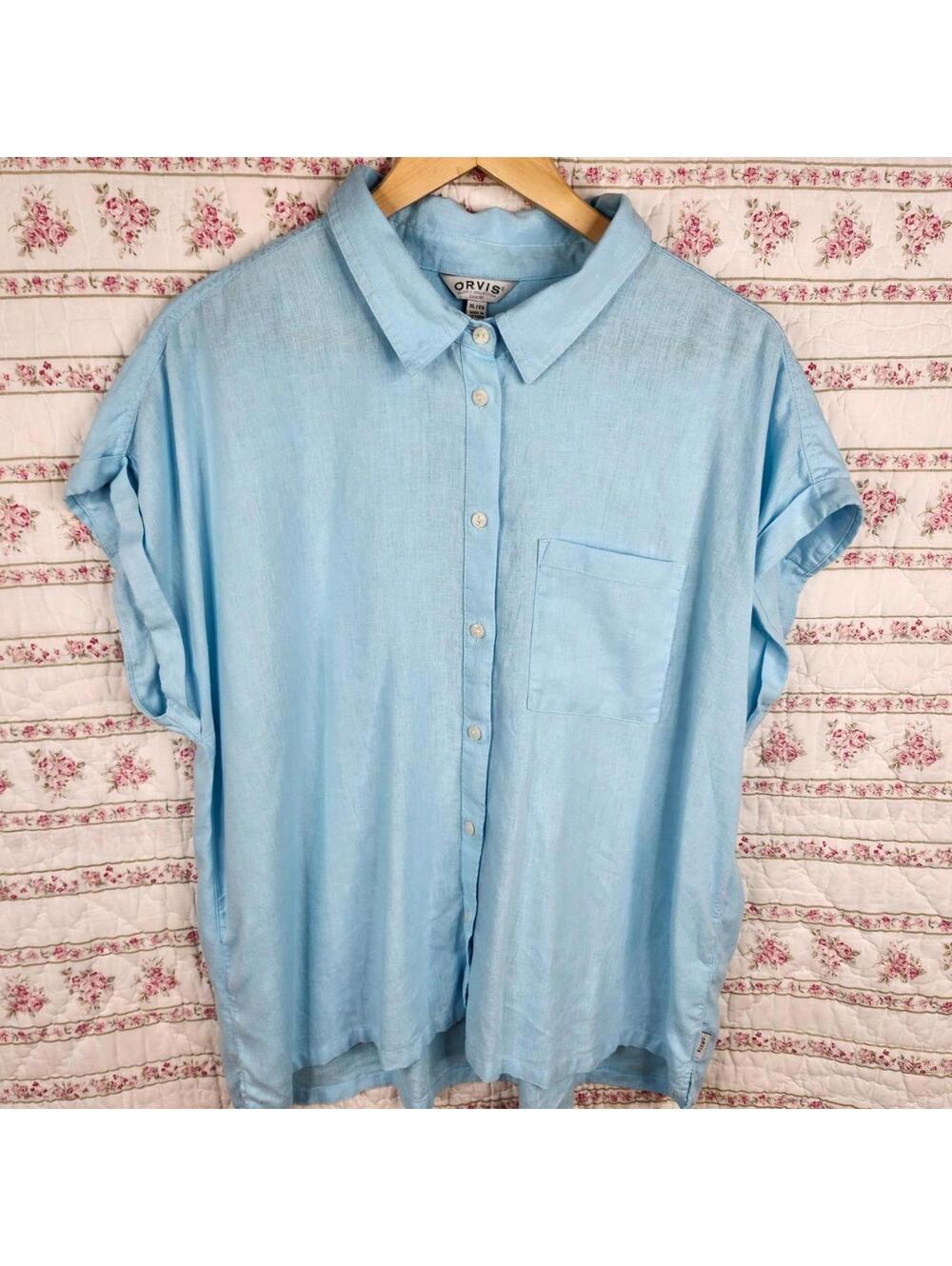 Orvis Women's Classic Collection Light Blue Linen Shirt - XL Aqua